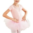 thumbnail image 1 of AJTQTH Summer Ballet Dancewear for Girls Comfy Lightweight Breathable Training Clothes Scoop Neck Short-Sleeved Slim Mesh Layered Ruffles Rompers Pink 4-5 Years, 1 of 9