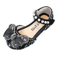 thumbnail image 1 of AJTQTH Summer Girls Sandals Cute Round-Toe Flat Soft Sole Princess Shoes Glitter Sequin Pearl with Mesh Butterfly Dance Shoes Buckle Ankle Straped Low Heel Dress Shoes Black Size 29, 1 of 5