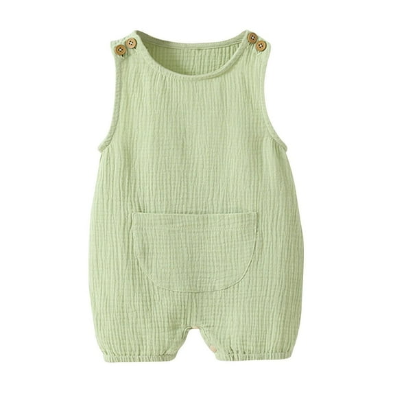 AJTQTH Summer Loose Boys Girls One-Piece Romper Toddler for Baby Sleeveless Crewneck Tank Top Bib Short Pants Solid Color jumpsuit for Newborn Casual Homewear Green 9-12months