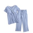 thumbnail image 1 of AJTQTH Summer Nursing Clothes Set for Women Oversized Solid Color Outfits Deep V-Neck Short-Sleeved Tops+Drawstring Straight-Leg Trousers Pregancy Homewear Light Blue XL, 1 of 3