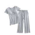 thumbnail image 1 of AJTQTH Summer Nursing Clothes Set for Women Oversized Solid Color Outfits Deep V-Neck Short-Sleeved Tops+Drawstring Straight-Leg Trousers Pregancy Homewear Gray XXL, 1 of 3