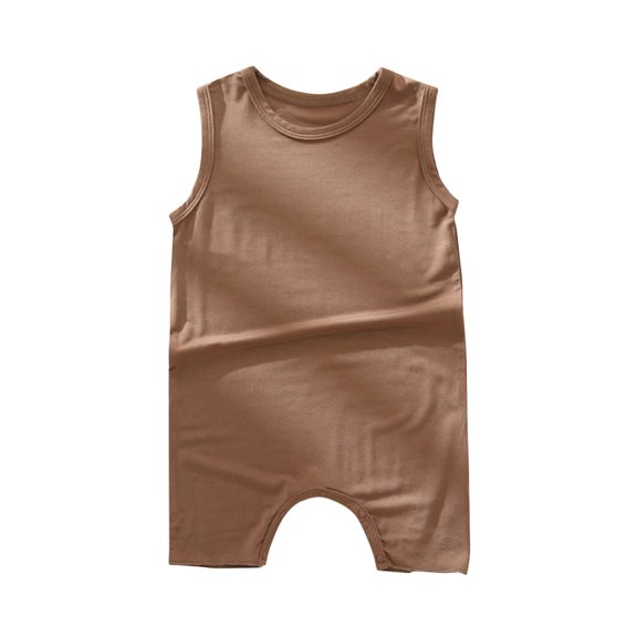 AJTQTH Summer Rompers for Baby Infant Crewneck Sleeveless Solid Color Jumpsuit Toddler Newborn Unisex Knee Length Playsuit Girls Boys Baby Bodysuit Onesie Coffee 3 Months