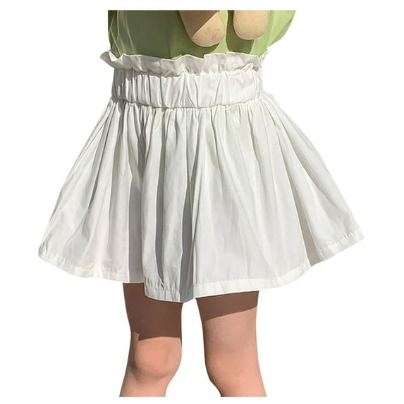 AJTQTH Summer Skirts for Girls Toddler Kids Ruffles High-Waisted Comfort Waistband Skirts Cute Solid Color Loose Fit Casual Short Skirts White 6 Years