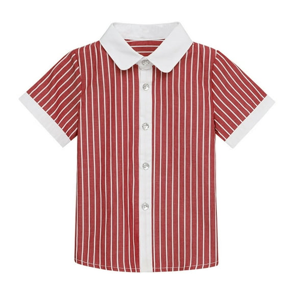 AJTQTH Summer Stylish Clothes for Kids Boys Girls Contrast Collar Short Sleeve Casual Shirts Cute Colorblocked Striped Cotton Blouses Red 6 Years