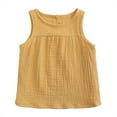 thumbnail image 1 of AJTQTH Summer Tops for Girls Baby Toddler Sleeveless Crewneck Cotton Linen Tees Casual Comfortable Fit Solid Color Tshirts Blouses Shirts for Party Outdoors Yellow 12-24 Months, 1 of 9
