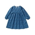 thumbnail image 1 of AJTQTH Sundress for Girls Cute Floral Printed Stylish Dress Crewneck Long-Sleeved High-Waisted A-Line Flowy Ruffled Midi Dress for Summer Beach Holiday Party School Blue 5Y, 1 of 9