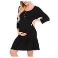 thumbnail image 1 of AJTQTH Sundress for Women Button Scoop Neck Elegant 3/4 Sleeve Ruffles Frocks Solid Color Flowy Midi Dress Maternity Gowns for Summer Casual Home Black M, 1 of 8