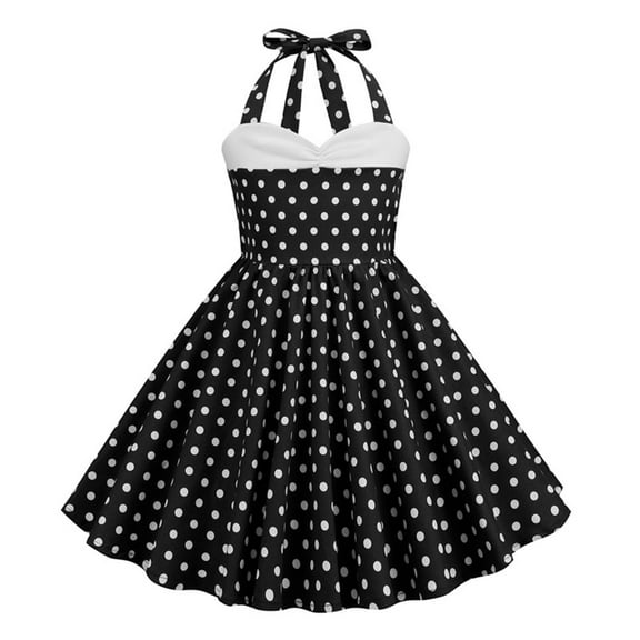 AJTQTH Sundress for Girls Halter Neck Cute Polka Dots High-Waisted Gowns Tunic Flowy Maxi Dress Stylish Frocks for Summer Casual Party Black 3 Years