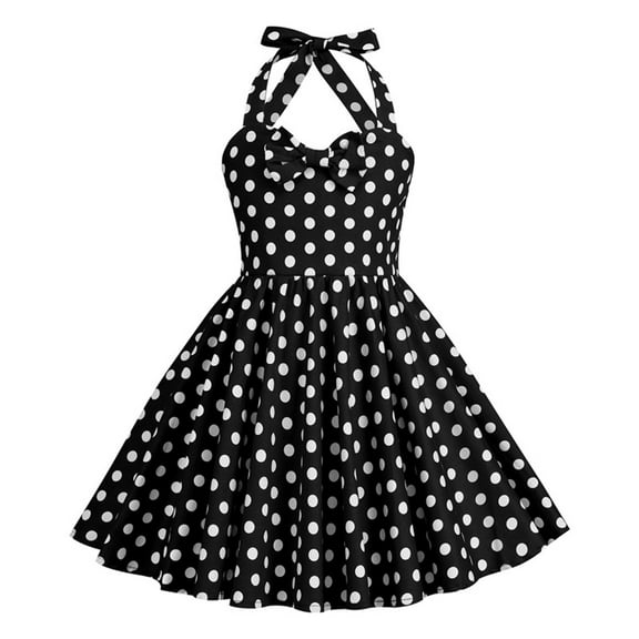 AJTQTH Sundress for Girls Halter Neck Polka Dots High-Waisted Gowns Cute Bowknot Frocks Tunic Flowy Maxi Dress for Summer Casual Party Black 6 Years