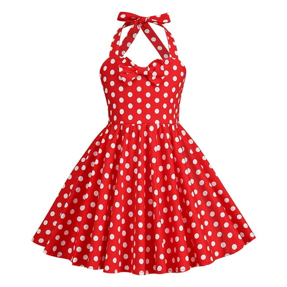 AJTQTH Sundress for Girls Halter Neck Polka Dots High-Waisted Gowns Cute Bowknot Frocks Tunic Flowy Maxi Dress for Summer Casual Party White 7 Years