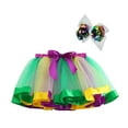 thumbnail image 1 of AJTQTH Sunmmer 2PC Set for Girls Toddler Stylish Mesh Ruffled Short Skirts Lightweight Elastic-Waisted Mini Skirt with Satin Bowties+Sequins Glitter Bowknot Accessories Green 5-8 Years, 1 of 7