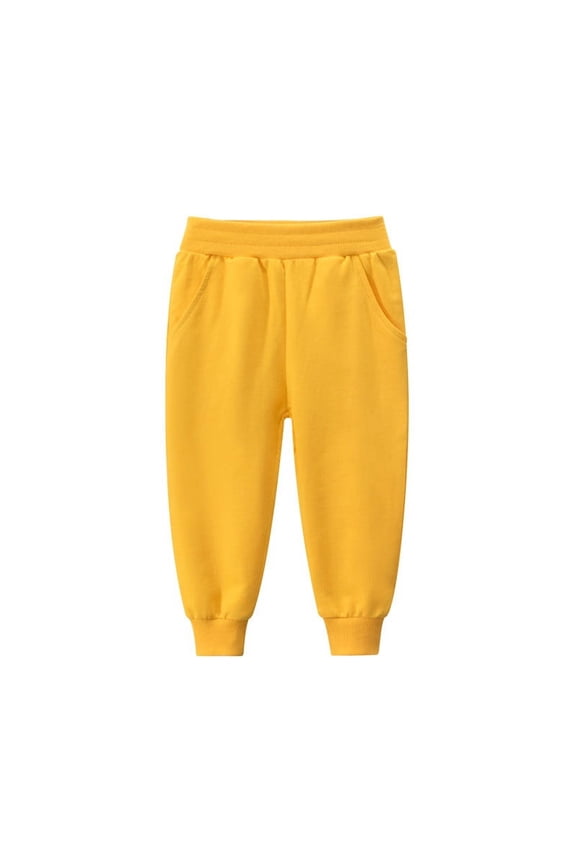 Sweat Pants for Boys Kids Toddler Elastic-Waisted Tapel Joggers Solid Color Cotton Comfy Sport Pants Breathable Lightweight Casual Pants Yellow 90 Years