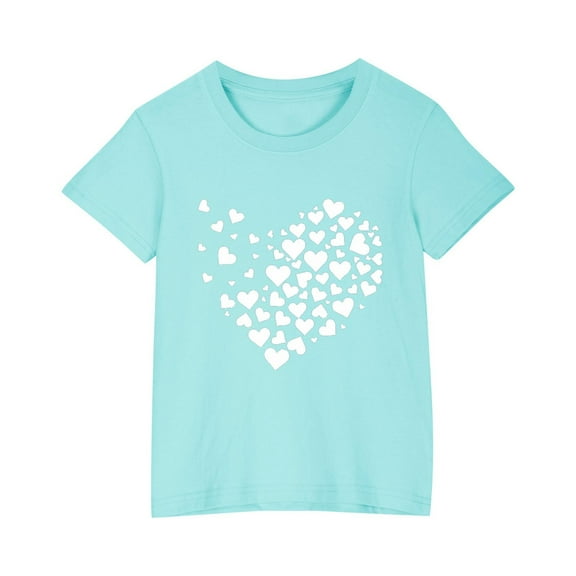 AJTQTH T-shirt for Kids Boys Girls Love Print Tees Unisex Short Sleeve Tops Crewneck Shirts Blouses for Summer Soft Relaxed Fit Cotton Clothes Blue 5 Years