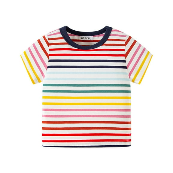AJTQTH T-shirt for Kids Cute Colorful Stripes Clothes Outfits Girl Boy Unisex Cotton Summer Loose Lightweight Short Sleeve Round Neck Tees Tops for Daily School Party Red 4 Years