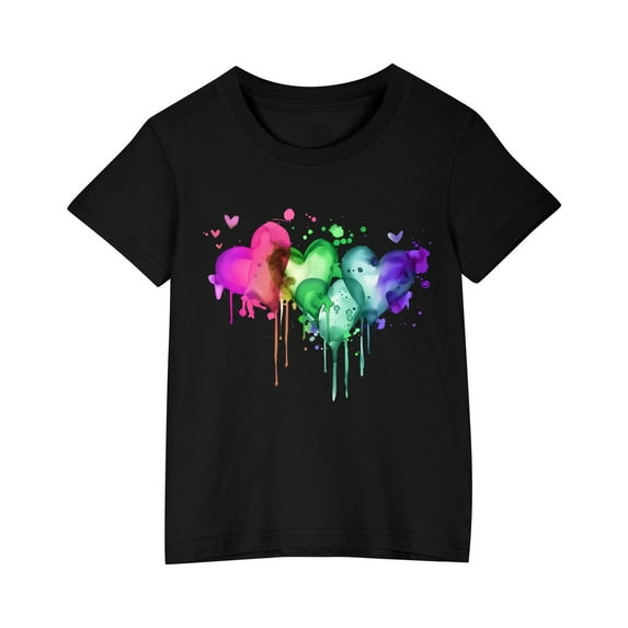 AJTQTH T-shirts for Kids Girls Boys Summer Comfy Cotton Clothes Short Sleeve Tops Round Neck Tees Love Print Cute Shirts Blouses Black 4 Years