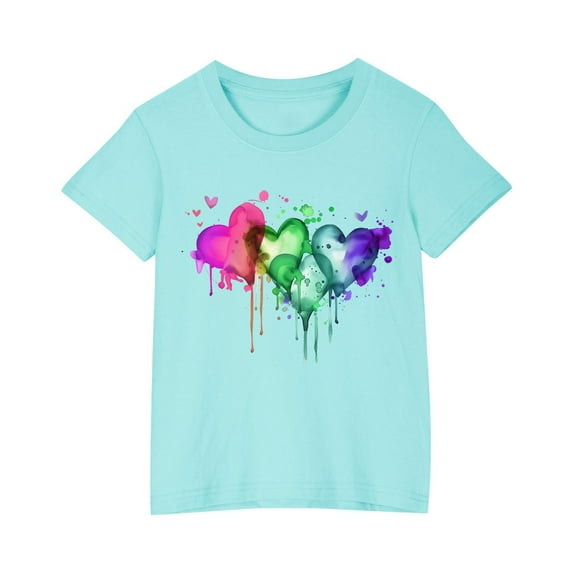 AJTQTH T-shirts for Kids Girls Boys Summer Comfy Cotton Clothes Short Sleeve Tops Round Neck Tees Love Print Cute Shirts Blouses Blue 9 Years