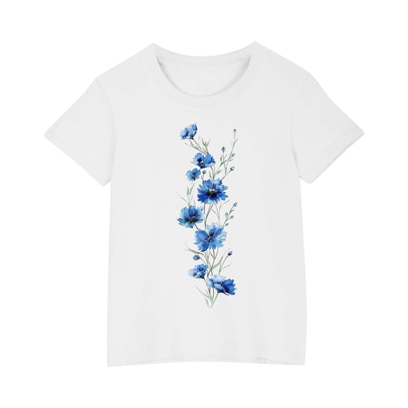 AJTQTH Tees for Girls Boys Kids Summer Cotton Loose Fit Clothes Outfits Unisex Cute Floral Print Tshirts Short Sleeve Round Neck Tops Shirts Blouses White 7 Years