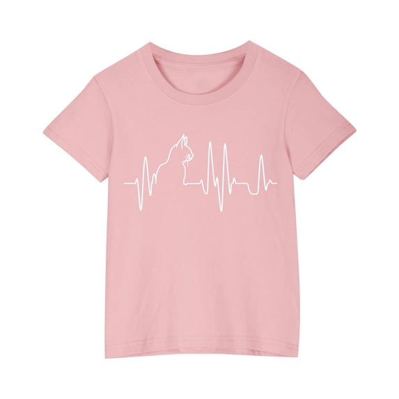 AJTQTH Tees for Kids Boys Girls Cute Heart Beat Graphic Novelty Tops Crewneck Short Sleeve Tshirts Shirts Blouses for Summer School Party Occasions Pink 7 Years