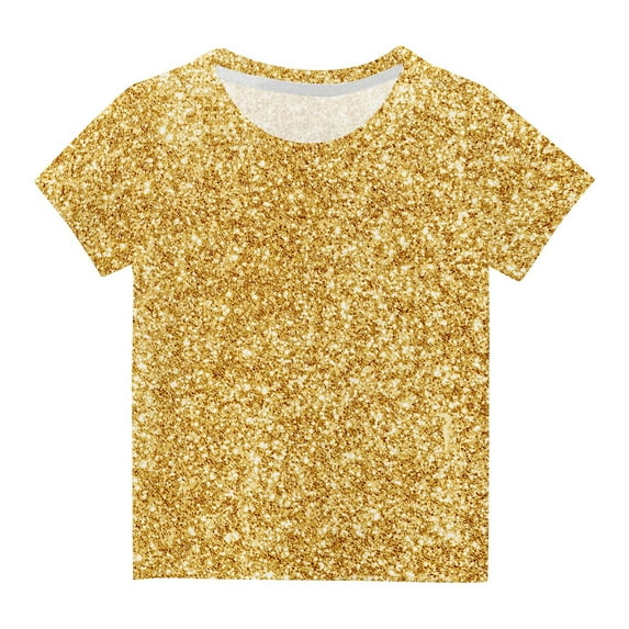 AJTQTH Tees for Kids Tie-Dye Glitter Printed Summer Casual Clothes Outfits Short Sleeve Crewneck Tops Tshirts Shirts Blouses Clothes Yellow 7-8 Years