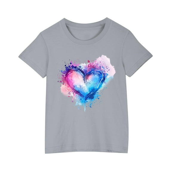 AJTQTH Tie-Dye Tees for Kids Girls Boys Summer Comfy Cotton Clothes Cute Colorful Love Pattern Tshirts Short Sleeve Tops Round Neck Shirts Blouses Gray 4 Years