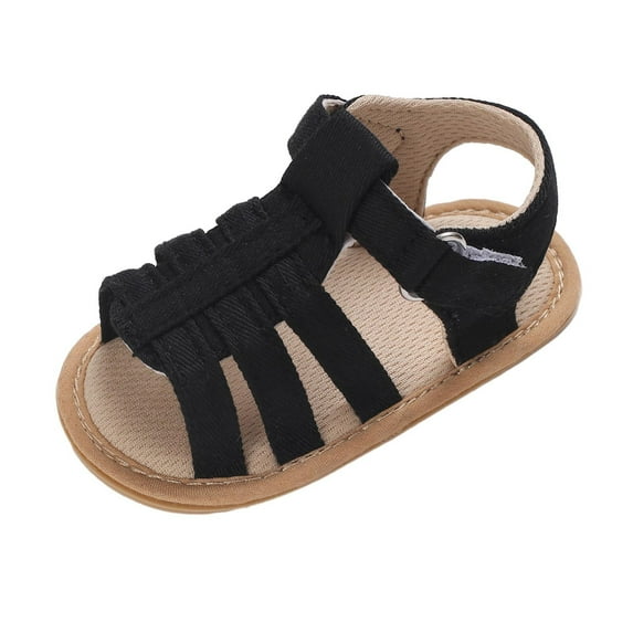 AJTQTH Toddler Canvas Shoes Gladiator Sandals Buckle Velcro Strappy Sandals Open-Toe Ankle Straped Slip-Resistant Walking Shoes Summer Casual Comfy Slippers Black Size 12