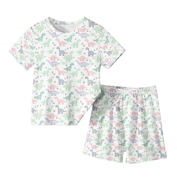 AJTQTH Toddler Clothes Set Boys Girls Kids Dinosour Print Crewneck Short Sleeve Tshirts+Drawstring Short Pants Summer Casual Outfits White 11 Years