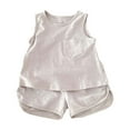 thumbnail image 1 of AJTQTH Toddler Cotton 2PC Set Girls Boys Kids Summer Cozy Outfit Solid Striped Multi-Style Pocket Front Tank Tees Tops Tshirts Elastic-Waisted Running Shorts Gray 4 Years, 1 of 2