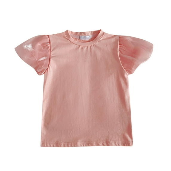 AJTQTH Toddler Girls Tees Round Neck Puff Short Sleeve Tops Tshirts Summer Cotton Relaxed Fit Mesh Sleeve Cute Solid Shirt Blouse Kids Clothes Outfits Pink 8 Years