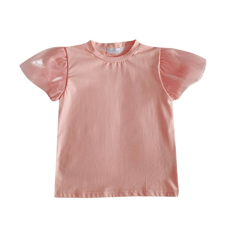 AJTQTH Toddler Girls Tees Round Neck Puff Short Sleeve Tops