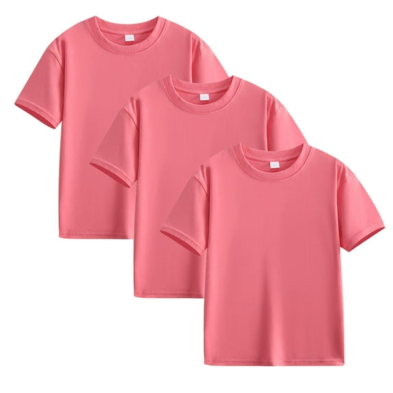 AJTQTH Toddler Kids 3-Pack Tshrits Cotton Breathable Tops Round Neck Short Sleeve Cute Solid Color Tees Summer Casual Pullover Pink 9 Years