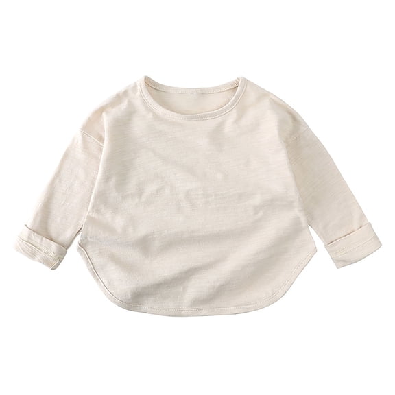 AJTQTH Toddler Kids Baby Long Sleeve Base Shirt Cute Fall Long Sleeve Round Neck Plain Tees Shirt Loose Oversized Baggy Pullover Tops Beige 4-5 Years