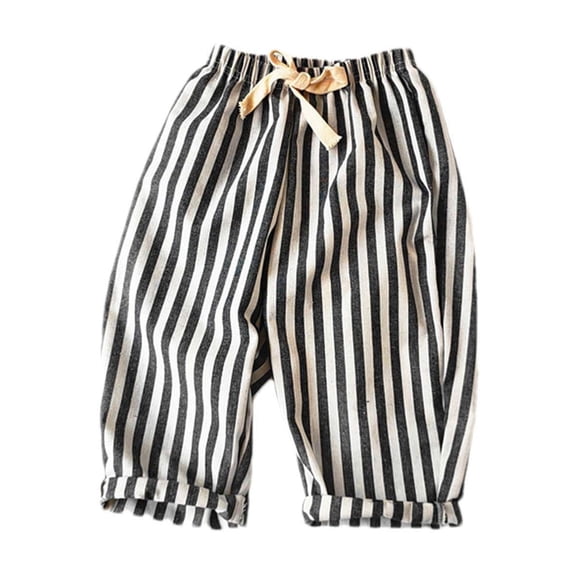 AJTQTH Toddler Pants Drawstring Casual Trousers Cotton Linen Striped Wide-Leg Loose Harem Pants Boys Girls Breathable Soft Lounge Pants Black 2 Years