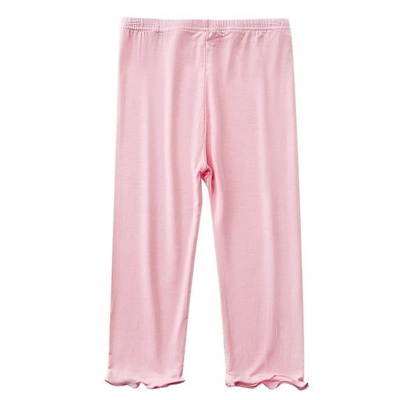 AJTQTH Toddler Pants Solid Color Elastic-Waisted Ruffles Long Pants Breathable Lightweight Clothes Straight Long Pants for Summer and Fall Pink 5-6 Years