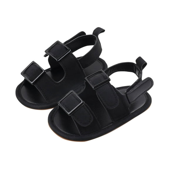 AJTQTH Toddler Sandals Triple Buckle Straped Soft Sole Flat Hollow-Out Sandals Wading Summer Casual Shoes Open-Top Faux Leather Kids Baby Unisex Slippers Black 3 Months