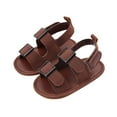 thumbnail image 1 of AJTQTH Toddler Sandals Triple Buckle Straped Soft Sole Flat Hollow-Out Sandals Wading Summer Casual Shoes Open-Top Faux Leather Kids Baby Unisex Slippers Brown 3 Months, 1 of 1