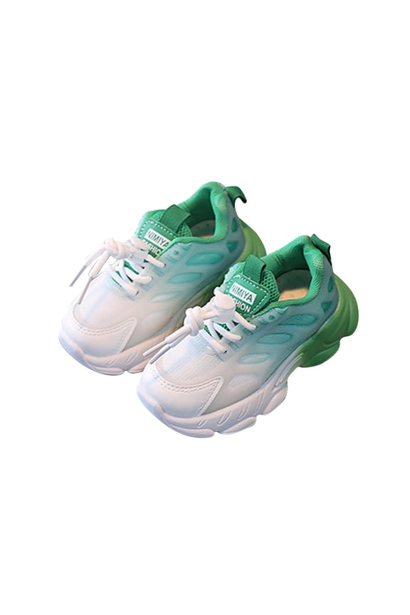 Toddler Sneakers Girls Boys Kids Colorblocked Mesh Breathable Running Shoes Cushioned Soft Soled Lace-Up Walking Shoes Slip-Resistant Sport Shoes Green 23