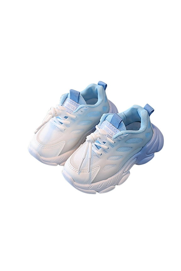 Toddler Sneakers Girls Boys Kids Colorblocked Mesh Breathable Running Shoes Cushioned Soft Soled Lace-Up Walking Shoes Slip-Resistant Sport Shoes Blue 29