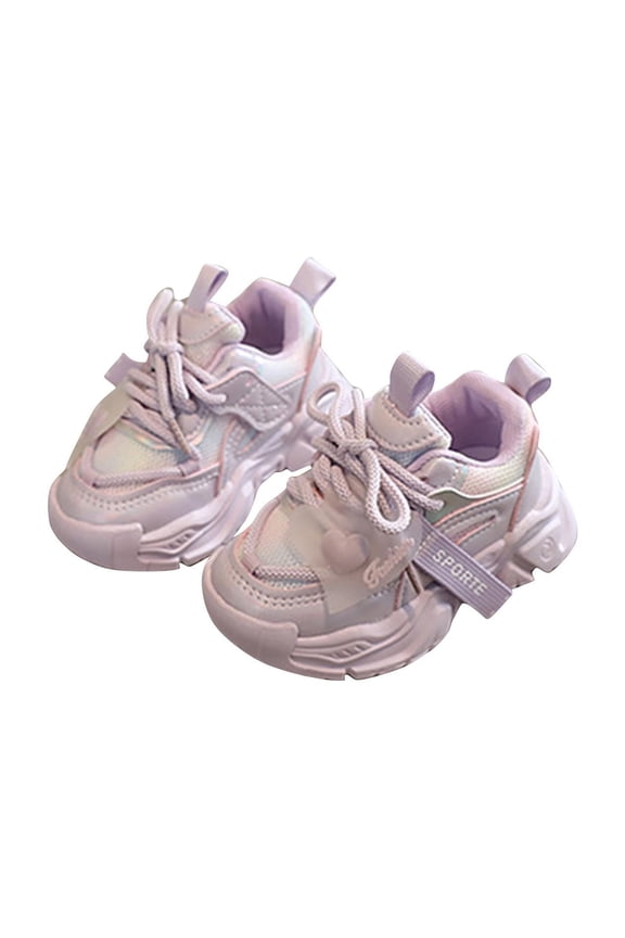 Toddler Sneakers Kids Girls Boys Sport Casual Mesh Comfort Breathable Walking Shoes Cushioned Thick Soled Anti-Slip Soft Running Shoes Laced Slip-On Shoes Purple 24