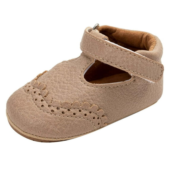 AJTQTH Toddler Soft Soled Sneakers Baby Buckle Velcro Staps Walking Shoes Ruffles Faux Leather Flat Shoes First Walkers Shoes Beige 0-6Months