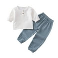thumbnail image 1 of AJTQTH Toddler Summer 2PC Set Girls Boys Cute Cotton Linen Tees Solid Tops Henley Collar Short Sleeve Tshirts Shirts Elastic-Waist Loose Fit Trousers Full Length Pants Light Blue 2 Years, 1 of 9