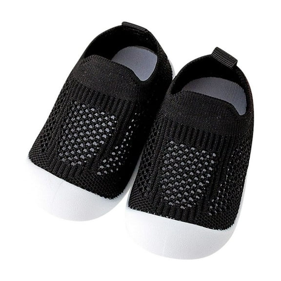 AJTQTH Toddler Walking Shoes Indoor Floor Mesh Knitting Hollowed Out Breathable Shoes Thick Soled Absorbent Anti-Slip Safety Sneakers Unisex Slip-On Shoes Black 14