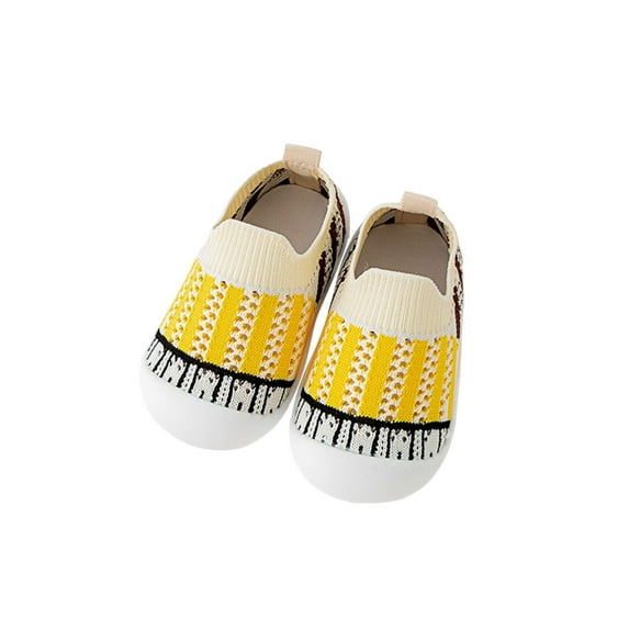 AJTQTH Toddler Walking Shoes Indoor Floor Vintage Embroidery Knitting Shoes Slip-On Prewalker Non-Slip Safety Sneakers Soft Soled Absorbent Breathable Shoes Yellow 15