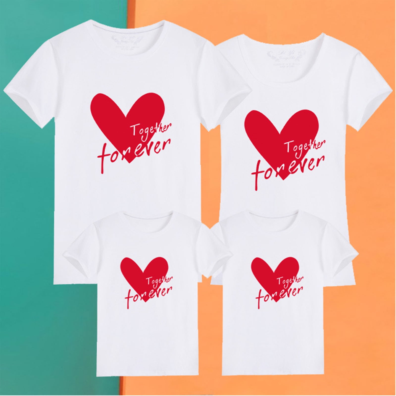 AJTQTH Together Forever Heart Pattern Print Mom Dad Kids Matching T ...