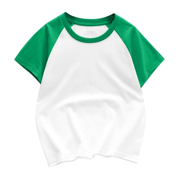 AJTQTH Tops for Girls Boys Cotton Comfort Short Sleeve Round Neck Tees Summer Casual Solid Color Thin Breathable Tshirts Ragalan Bloses Green 10 Years