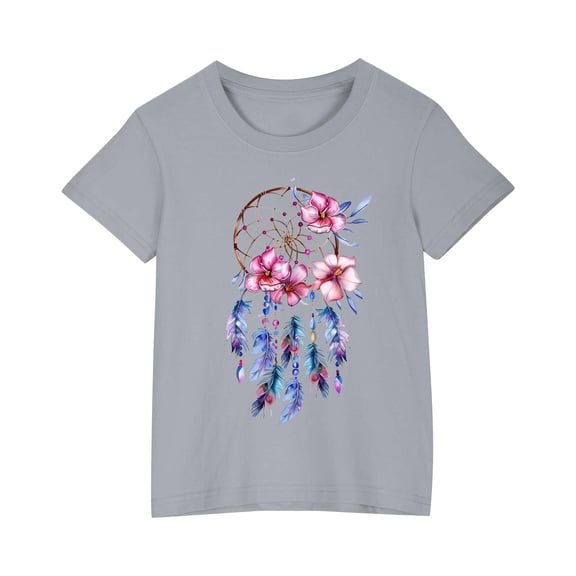 AJTQTH Tops for Girls Boys Kids Unisex Short Sleeve Round Neck Tshirts Floral Print Tees Shirts Blouses Summer Casual Cotton Relaxed Fit Clothes Outfits Gray 3 Years