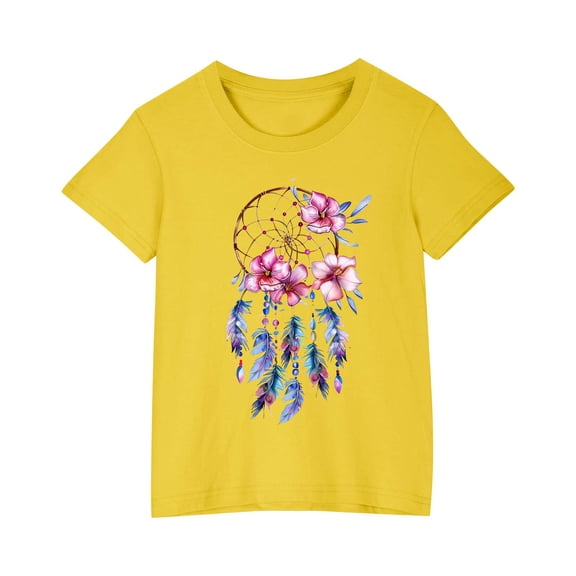 AJTQTH Tops for Girls Boys Kids Unisex Short Sleeve Round Neck Tshirts Floral Print Tees Shirts Blouses Summer Casual Cotton Relaxed Fit Clothes Outfits Yellow 9 Years