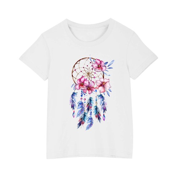 AJTQTH Tops for Girls Boys Kids Unisex Short Sleeve Round Neck Tshirts Floral Print Tees Shirts Blouses Summer Casual Cotton Relaxed Fit Clothes Outfits White 7 Years