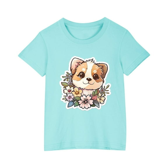 AJTQTH Tops for Kids Boys Girls Unisex Cute Cartoon Print Tees Summer Casual Cotton Comfy Clothes Outfits Short Sleeve Tshirts Crewneck Shirts Blouses Blue 9 Years