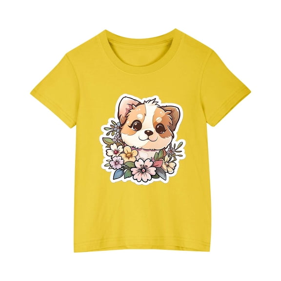 AJTQTH Tops for Kids Boys Girls Unisex Cute Cartoon Print Tees Summer Casual Cotton Comfy Clothes Outfits Short Sleeve Tshirts Crewneck Shirts Blouses Yellow 9 Years