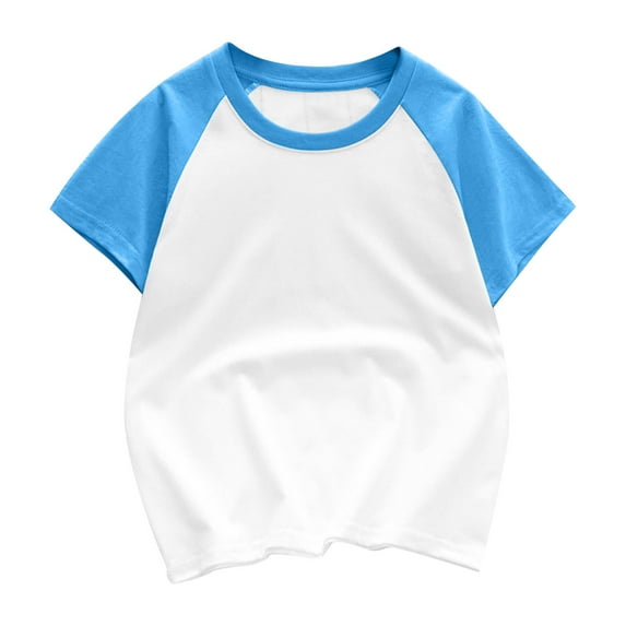 AJTQTH Tops for Girls Boys Cotton Comfort Short Sleeve Round Neck Tees Summer Casual Solid Color Thin Breathable Tshirts Ragalan Bloses Blue 10 Years